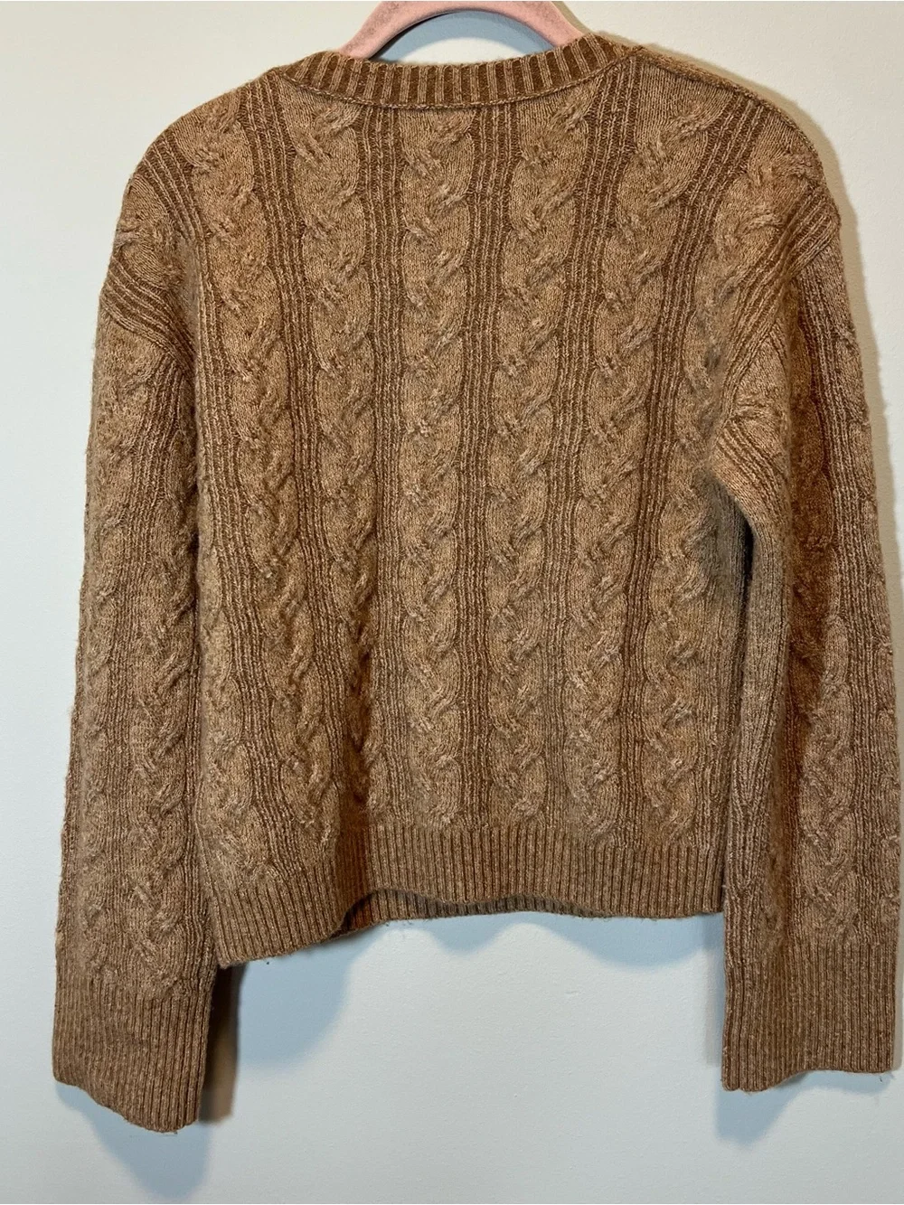J. Crew Cable Knit Sweater With Buttons in Supersoft Yarn Brown Relaxed‎ Fit XS